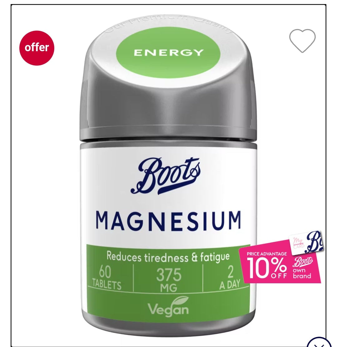 Boots Magnesium 375mg 60 Tablets (1 Month Supply) expiry 3/27