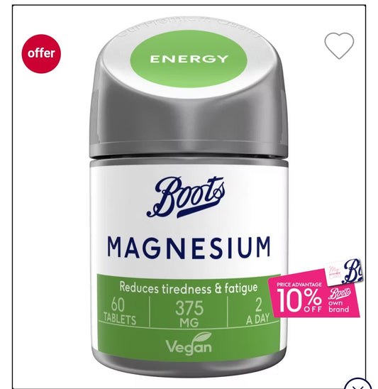 Boots Magnesium 375mg 60 Tablets (1 Month Supply) expiry 3/27