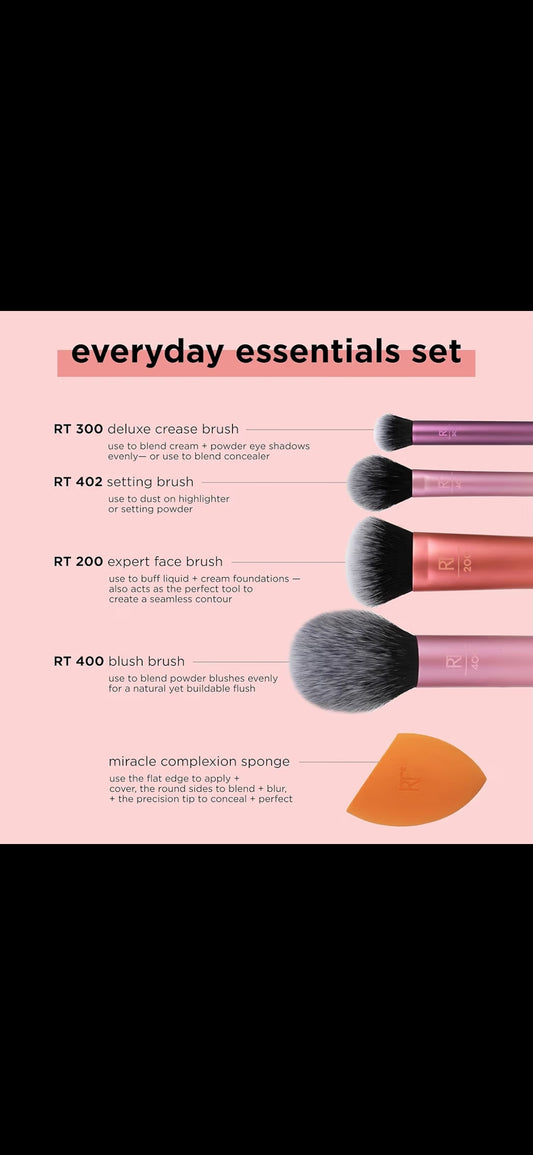 Real Techniques Everyday Essentials + Makeup Sponge Kit, 4 Makeup Brushes set from official store ✨️Uk