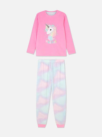 Primark Uk  fleece top pyjama pj set girls unicorn