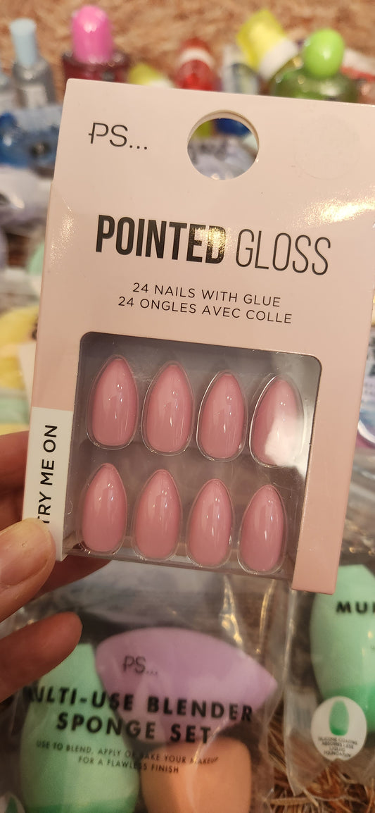 Primark pointed gloss pink nails with glue