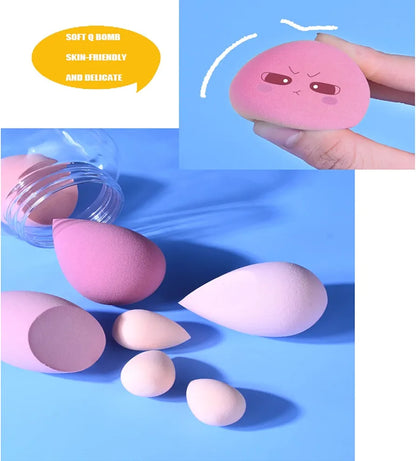 7 PCs Pink Series Multi-color Makeup Sponge Set, Foundation Blending Beauty Blender, Flawless for Liquid Creams and Powders