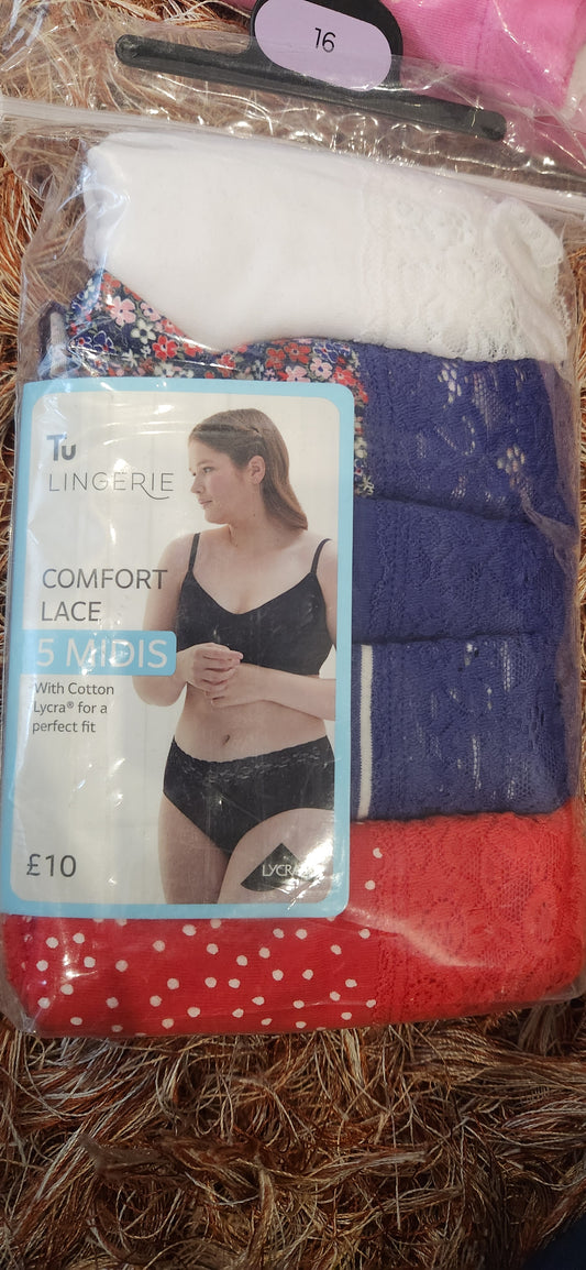 Tu Uk comfort lace pack of 5 midis with cotton