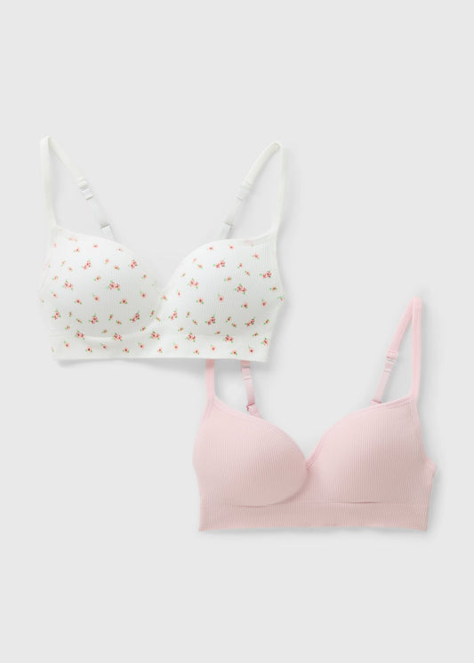 Matalan 2 Pack Pink Floral Mould Bras