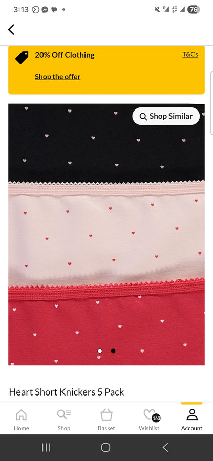 George uk short style breifs Heart Short Knickers 5 Pack underwears women size 10