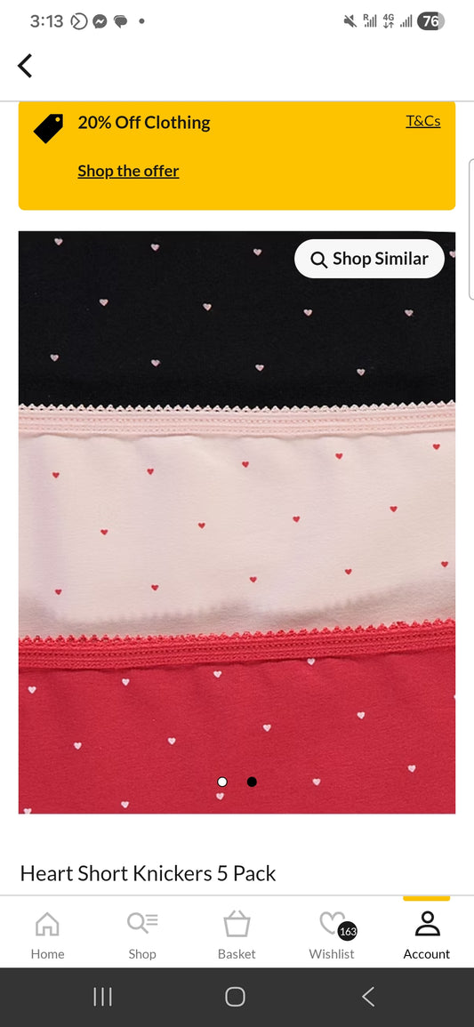 George uk short style breifs Heart Short Knickers 5 Pack underwears women size 10