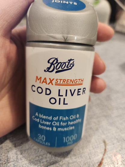 Boots Uk cod liver oil max strength 30 capsules 1000mg expiry 03/28
