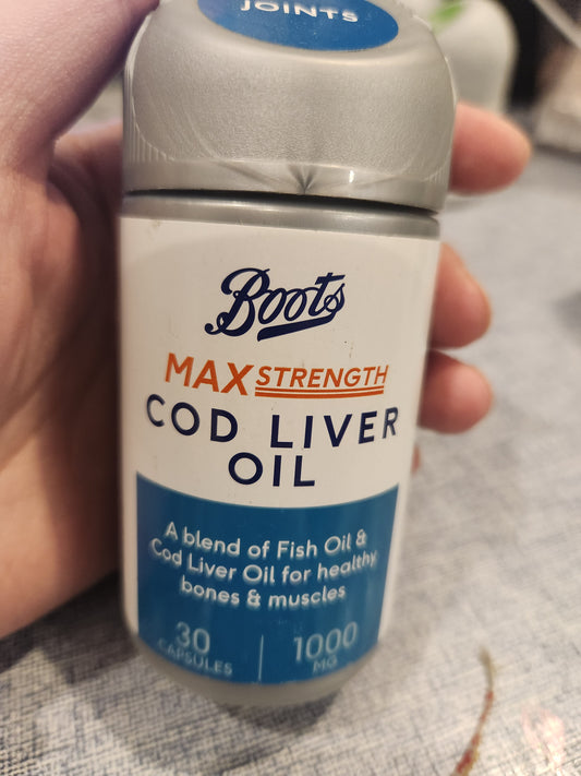 Boots Uk cod liver oil max strength 30 capsules 1000mg expiry 11/26