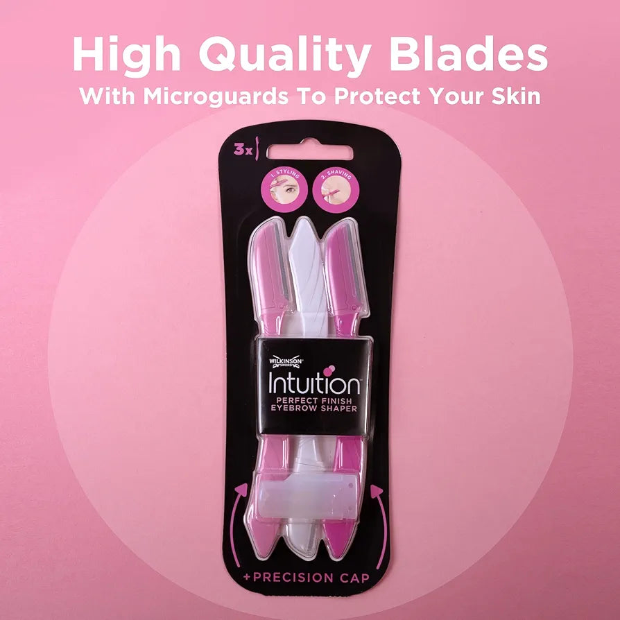 WILKINSON SWORD - Intuition Eyebrow Shaper for Women | Facial Hair Remover and Trimmer | Exfoliating Dermaplaning Tool | Pack of 3 Disposable Razors