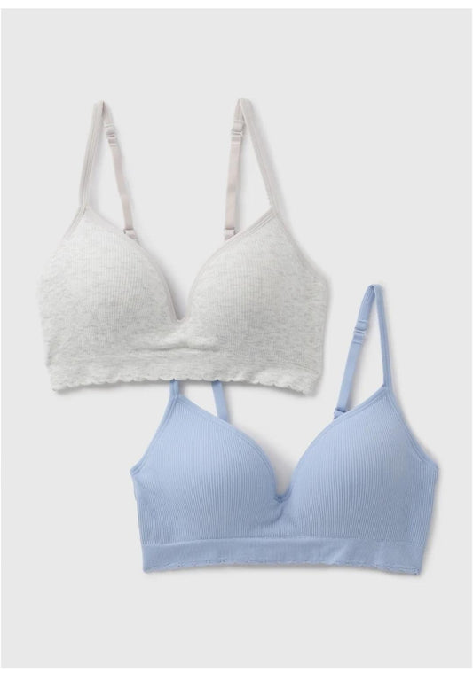 Matalan 2 Pack blue grey  Seamless Moulded Bras non wired Padded